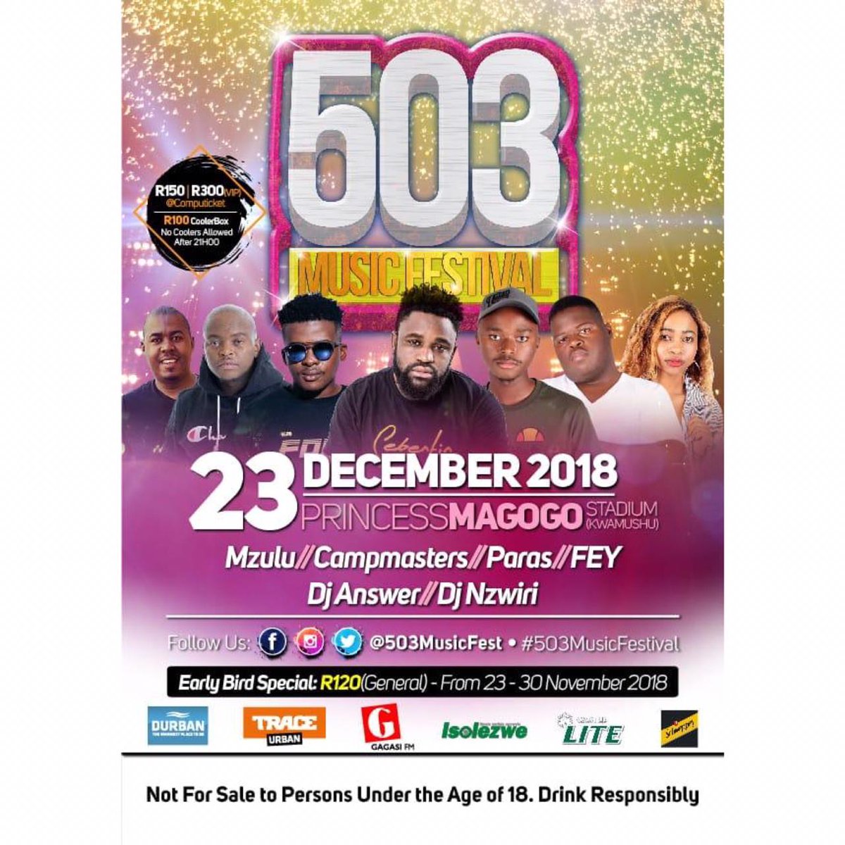 nightriderdbn's tweet photo. 503 Music Festival FIRE Line upπ₯π₯. Follow the link below or visit your nearest Computicket.
Link: https://t.co/Xp843tcOYq
#503MusicFestival #RoadTo503 https://t.co/uRyLug7wzV