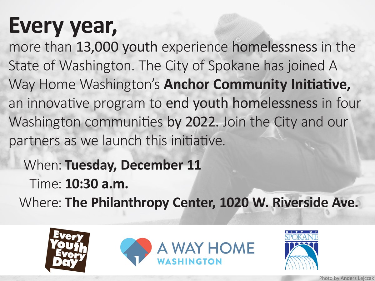 spokaneschools's tweet photo. 👉🏽@AWayHomeWA &amp; @WAStateCommerce Office of Homeless Youth launched the Anchor Community Initiative to end #YouthHomelessness in 4 #WA communities by 2022. @SpokaneCity was one of those selected. Read on: https://t.co/Wyr2BqS2D5 https://t.co/Pgk64c7cqU