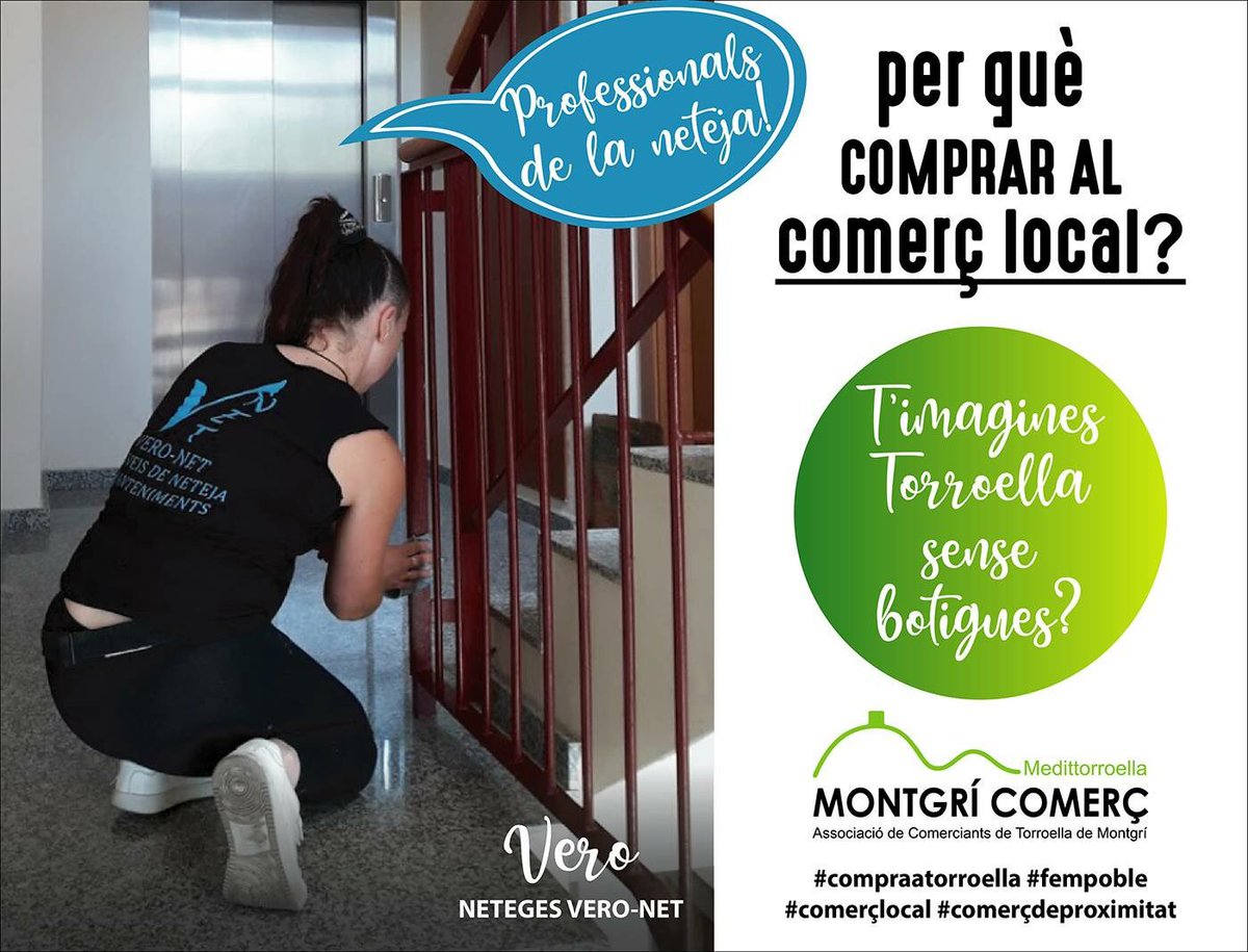 MontgriComerc's tweet photo. PER QUÈ COMPRAR AL COMERÇ LOCAL?
T’imagines Torroella sense botigues?

Professionals de la neteja!
Vero, Neteges Vero-net

#compraatorroella #comerçlocal #comerçdeproximitat #fempoble #torroellademontgri https://t.co/B03cy7BWnV