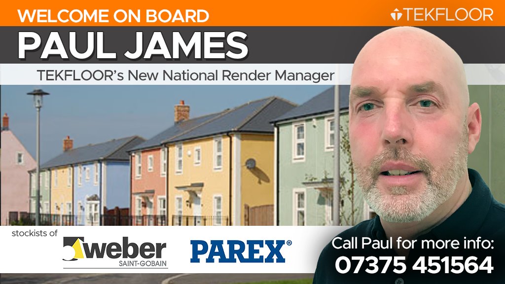 Tekfloor's tweet photo. We've recently taken a massive 200 pallets of Parex and Weber External Render products into stock and welcome on board Paul James as our new National Render Manager. Latest news post here: https://t.co/x69Bg2h66M
#externalrender #parex #weber #monocouche #monorex #weberpral https://t.co/MnTABbuk9h