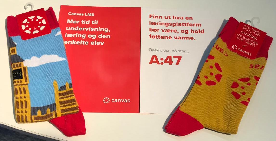 Canvas_by_Inst's tweet photo. Not only do we have the answer to what a learning platform should be. We also got the perfect pair of socks to go with it. Get your pair at #SETT2018, stand A:47 now 🧦 #SETT18 #SETT https://t.co/l8FISY1YV9
