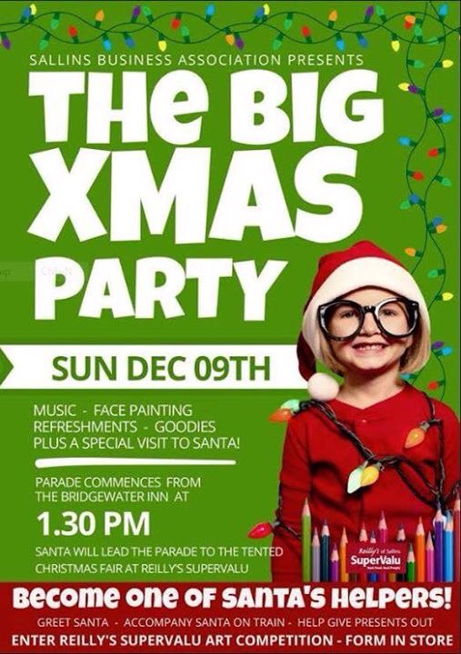 ***Last remaining stands..€50 for non members and free for <a href="/SallinsBusiness/">Sallins Business</a> Association members. contact Laura at 045 853718 . ;)

parade from  <a href="/Bridgewater_Inn/">Bridgewater Sallins</a> at 1.30pm to the tented Christmas Fair at Reilly's Supervalu. Great  #christmasfair #santakildare #shoplocal