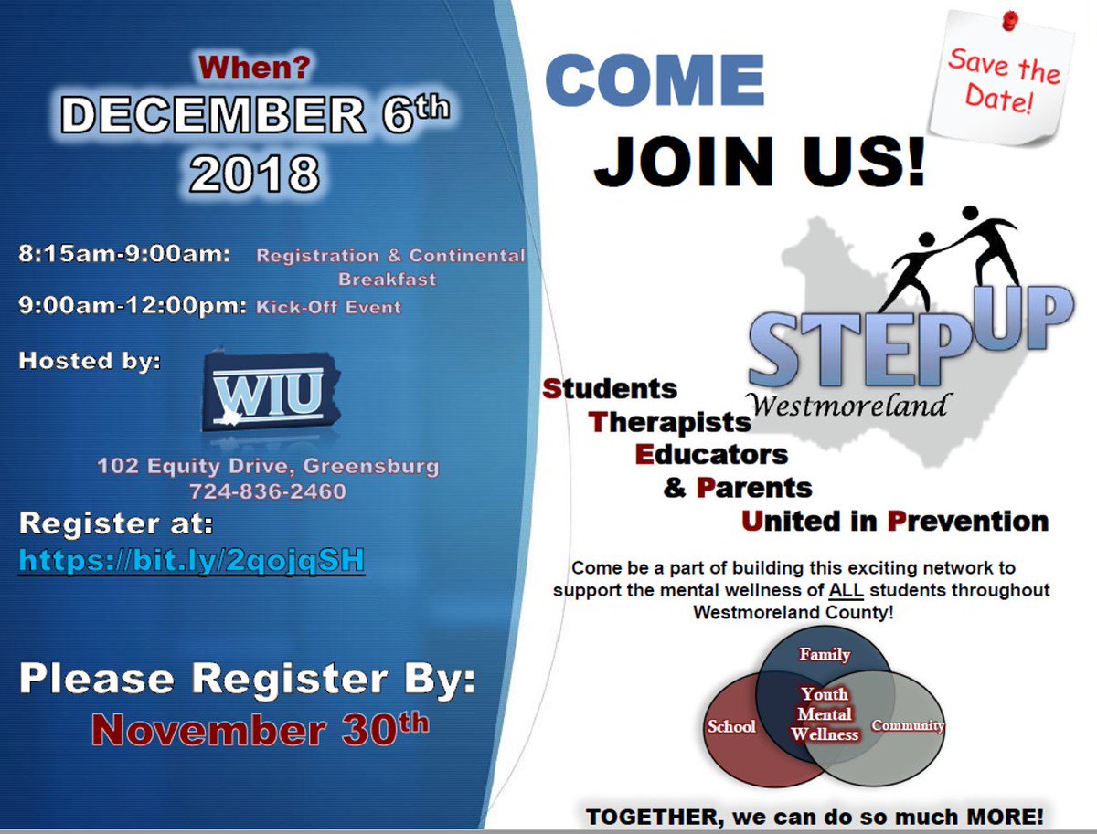 I will #StepUP to improve youth mental wellness in my community. <a href="/stepupwest/">STEP UP Westmoreland</a>