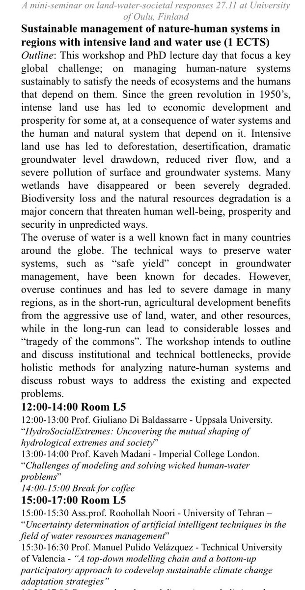 Leaving Finland after great seminar on #sustainable management of #nature-human systems with intensive land #water use organized by <a href="/WaterUniOulu/">Water UniOulu</a> <a href="/UniOulu/">University of Oulu</a> together with @g_dibaldassarre and <a href="/KavehMadani/">Kaveh Madani</a> - exchange of insights and discussion on role of systems and socio-hydrology