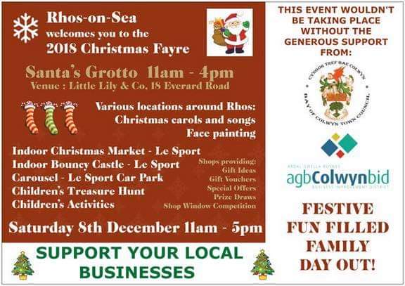 rhosgem's tweet photo. A great day for all! Go Christmas shopping in the villages many shops. You could even grab a mince pie in one of the cafe's or a sneaky tipple too! Pick up a leaflet or print off here to take advantage of free entry! #shoplocal #supportlocal #RhosonSea #indieshops #colwynBID https://t.co/aaJp0QITEH