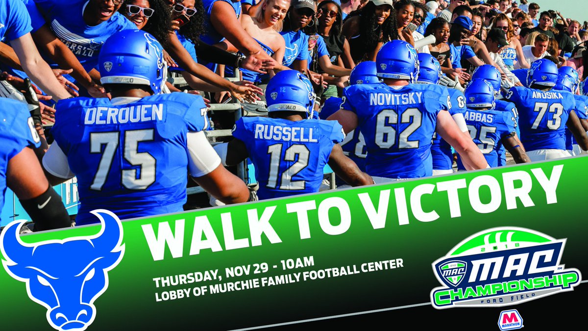 Graphic for Walk to Victory. 10am today in the lobby of the Murchie Family Football Center