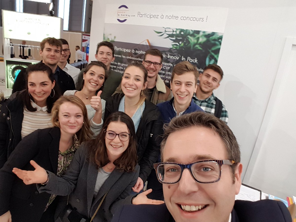FlorentLaloux's tweet photo. Un franc succès pour notre concours @InnovInPack by @CVP_Packaging auprès des étudiants de l' #ESIReims sur notre stand @ALL4PACK https://t.co/yxGvoniBoO