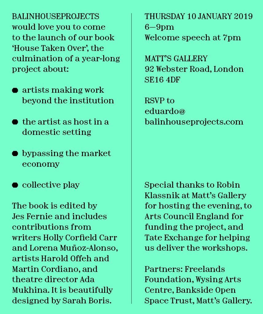 We’ll be launching our book ‘House Taken Over’ <a href="/MattsGallery/">Matt's Gallery</a> on 10 January 💥📚👌🏽. Please come!
It includes superb texts by <a href="/hollycorfield/">Holly Corfield Carr</a> <a href="/selfselector/">Lorena Muñoz-Alonso</a> and Harold Offeh. More details👇🏼