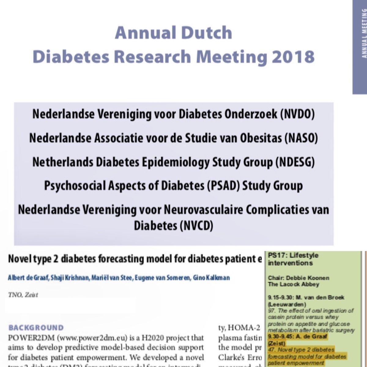 Tomorrow Dr. Albert de Graaf will give a presentation about the  type 2 diabetes forecasting model <a href="/Power2_DM/">Power2DM</a> for diabetes patient empowerment at the Annual Dutch Diabetes Research Meeting 2018 🗣️👨‍🔬