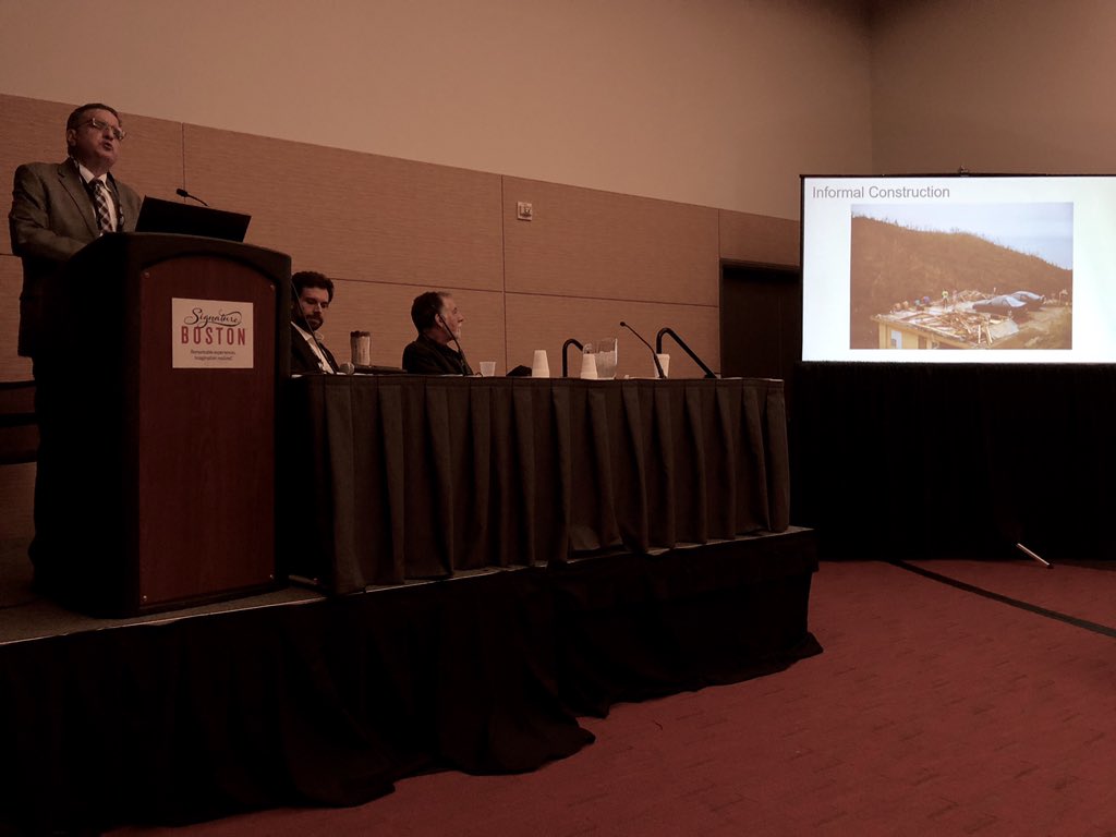 BSAglobal's tweet photo. Pedro Sifre of @SGH_Engineering on problems of informal construction, one of many vulnerabilities affecting the island post-hurricane #ABX2018 Post-#Maria #PuertoRico @BSAAIA @ResilientSEE_PR https://t.co/fI7GMyxqps