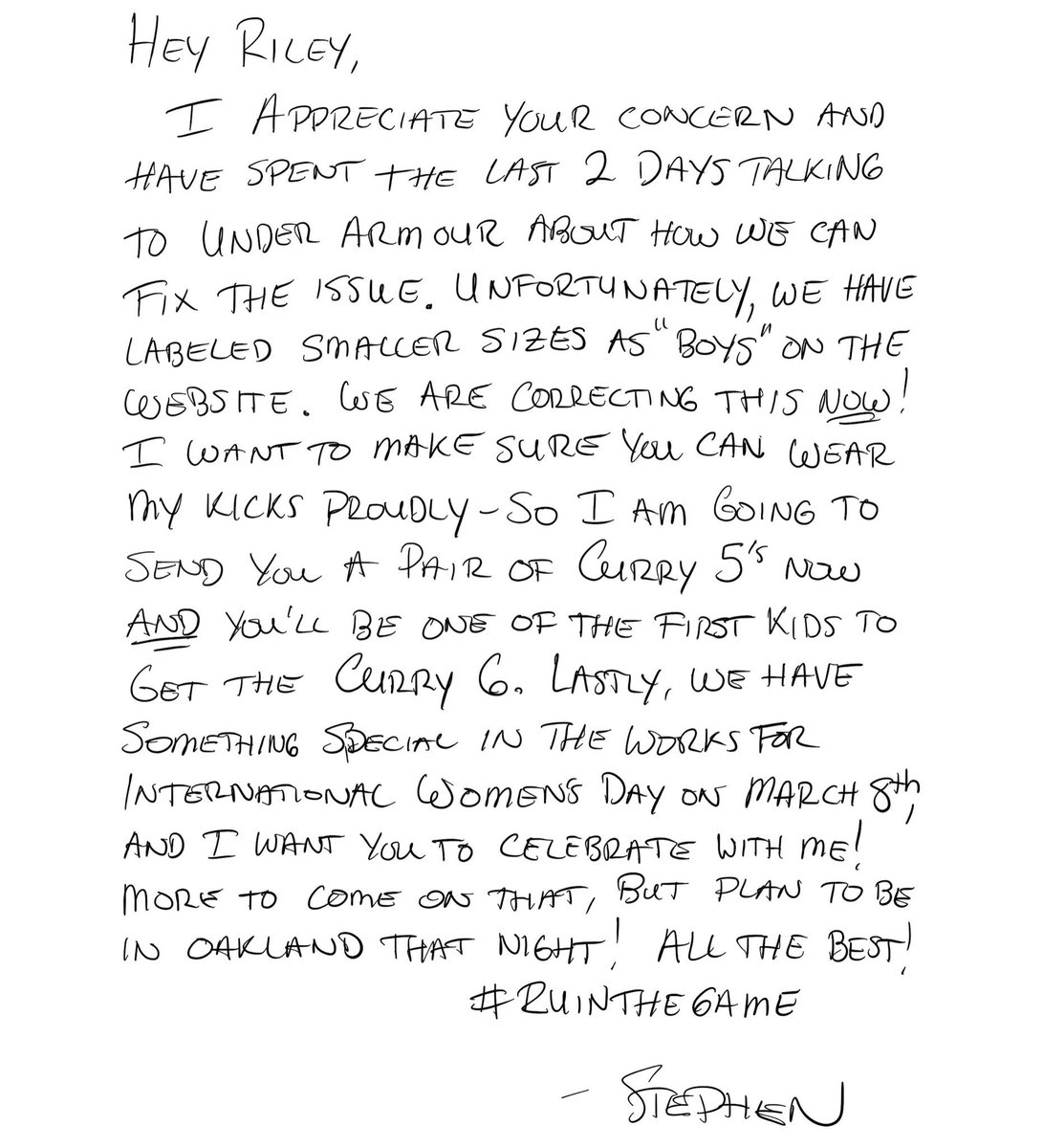 stephen curry letter