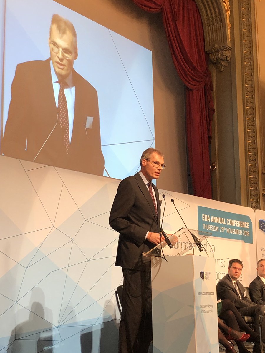 EUDefenceAgency's tweet image. Gunnar Muent Deputy Director General @EIB says many technology developments in #AI could be exploited for the military field #EDAConference2018 #EUDefence