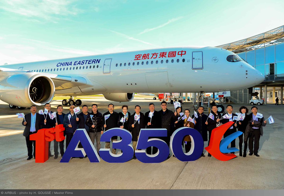 Airbus's tweet photo. We're thrilled to count #ChinaEastern, the largest Airbus operator in Asia & 2nd largest in the world, as a new #A350 operator. Combining unmatched levels of efficiency and comfort, the aircraft is particularly well suited to the needs of Asia-Pacific airlines. #LongRangeLeader https://t.co/8fdn2CxLHk