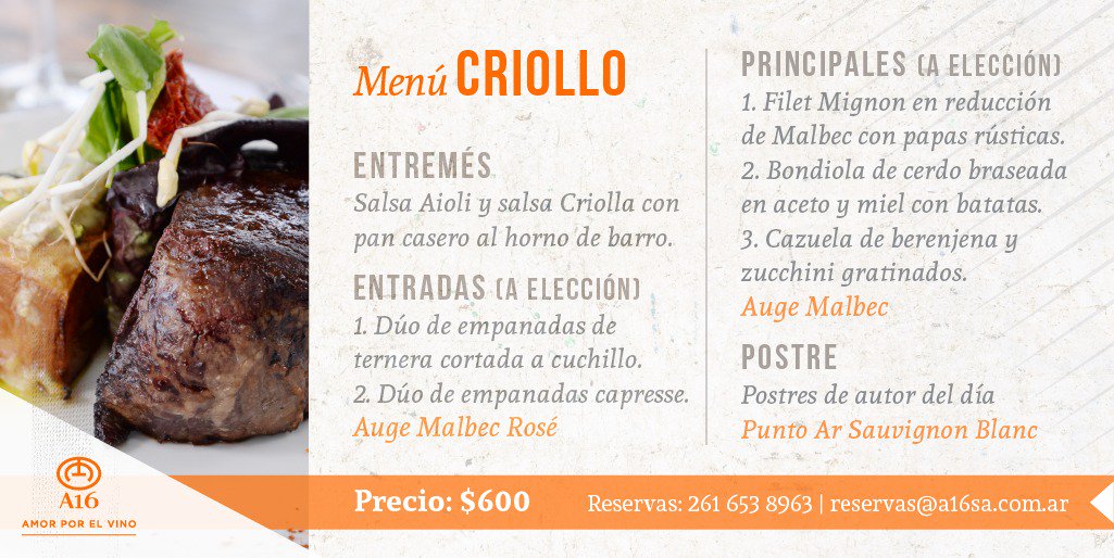 BodegaA16's tweet photo. Todavía estás a tiempo de probar esta delicia durante todo el mes de diciembre. Hace tu reserva ahora! 👉 2616538963 | reservas@a16sa.com.ar
.
.
.
.
#MenuCriollo #Delicias #Malbec #Wine #Vino #Enjoy
#BodegaA16 #Mendoza #Argentina #Amorporelvino https://t.co/Di6Waz7rID