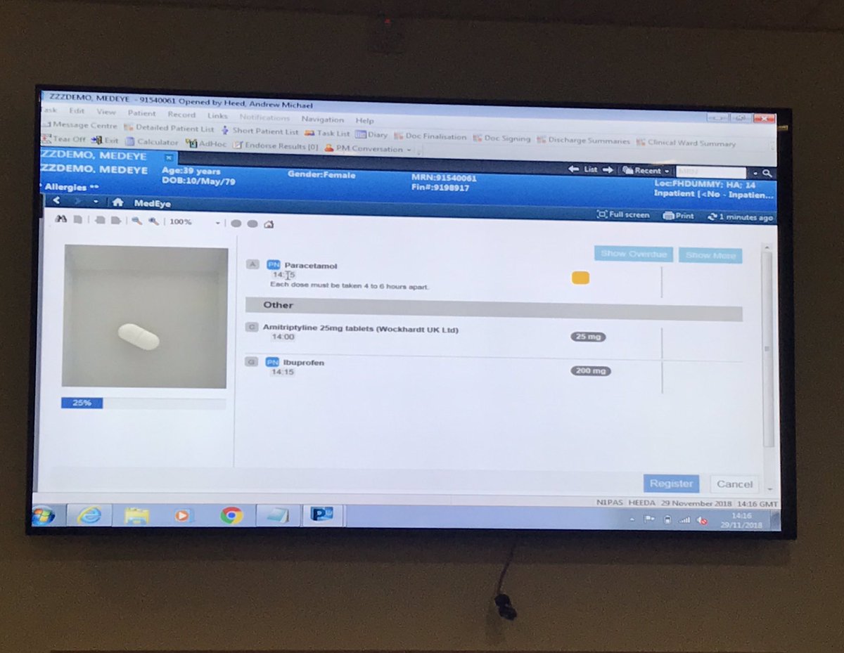 ClareLTolley's tweet photo. Very excited to see #MedEye first UK proof of concept at @NewcastleHosps registering and recording medications to close the loop @neilwwatson66 @AndrewHeed @sarahpslight @MedeyeUK https://t.co/GUvOIcrJns