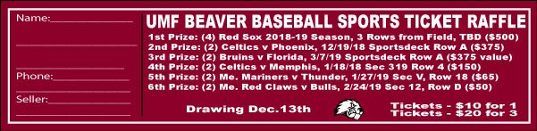 CBessey's tweet photo. Get ur 2018 Beaver Sport Tickets Raffle Ticket!  Ovr $1k in prizes, including Grand Prize of 4 tix to a Red Sox game next season (excluding Yankees) comes with admissions to Royal Rooters Club before/during/after game! Contact me at christopher.p.bessey@maine.edu to get yours! https://t.co/dUnlIrETEd