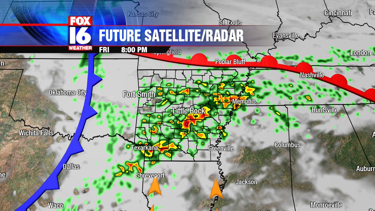 HaydenNix's tweet image. We are still keeping a close eye on the severe weather threat for Friday across the state. For timing and threats, check out fox16.com/weather where you can find the latest forecast video. #arwx