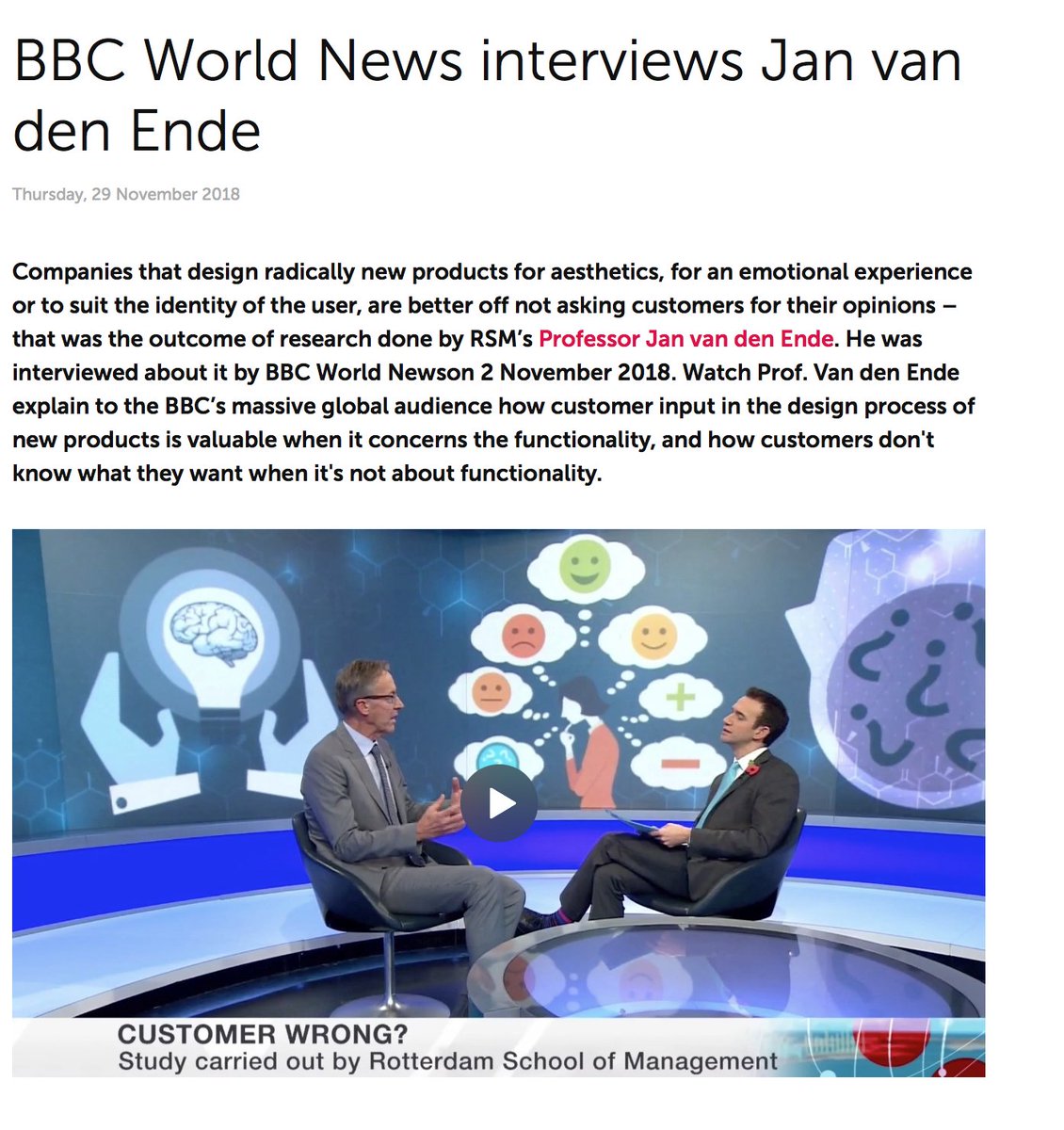 BBC's World News Interview with #RSM Professor Jan van den Ende: companies better not consult customers for the radical design of new products for aesthetics: bit.ly/2TZln5A <a href="/designhub/">Product Design Hub</a> <a href="/DesignMuseum/">the Design Museum</a> <a href="/DesignObserver/">DesignObserver</a>
