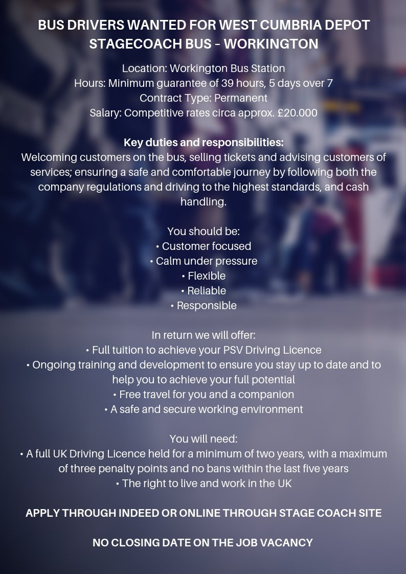 🚌 Great job opportunity! To apply, please pop in to any of our outreach centres so that we can review your CV. Project supported by the Copeland Community Fund - bit.ly/2FL02VS 🚏