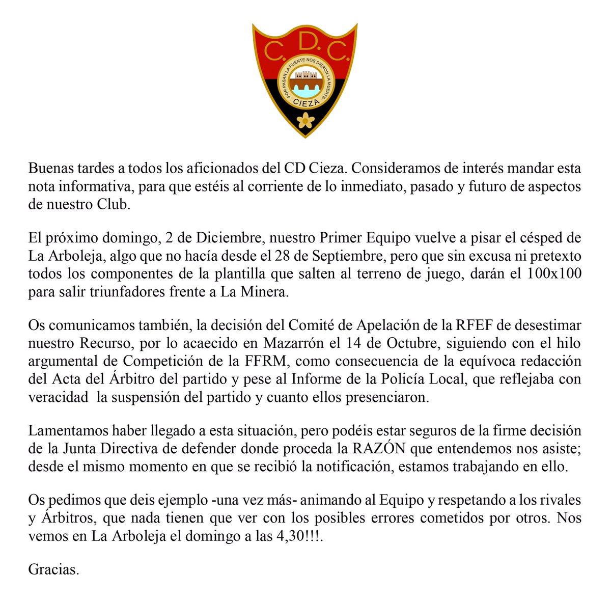 Comunicado importante. #vamosespartanos