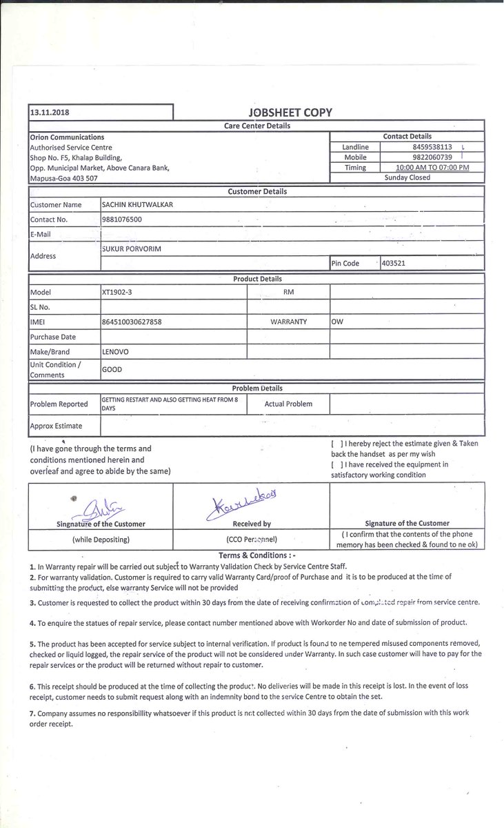 Sachin Khutwalkar Lenovo One Year Ago I Bought A Lenovo K8 Note Mobile Phone I Have Discovered That The Phone Has The Heating And Automatically Restart Problem I Had Submit