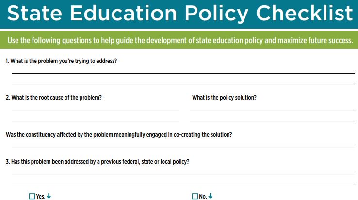 AmyRSkinner's tweet photo. Tool Tip: State Education Policy Checklist is a two-page guide to creating successful #edpolicy #ECSWCM @CCSSO @edcommission 
@AspenEdSociety @CSGovts 
 https://t.co/IT2Qoacruu https://t.co/HBychCAmxy
