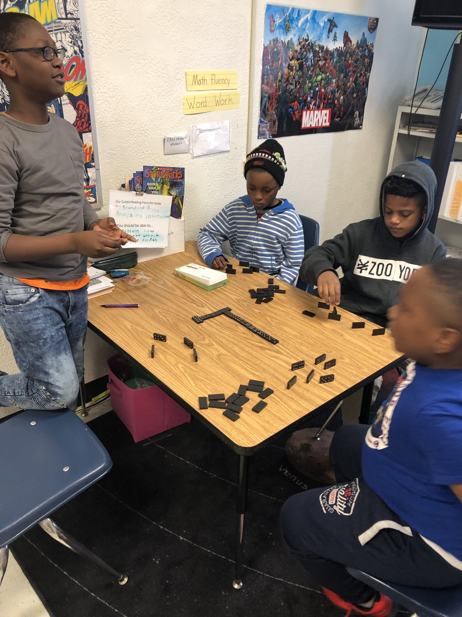 mskentlanier's tweet photo. Student-led learning. All these cool guys are running their own Dominoes  Math game. Lay down a tile and say the double multiplication fact as fast as you can before someone steals your turn! @HCPSLanier https://t.co/t7bfkkTD2y