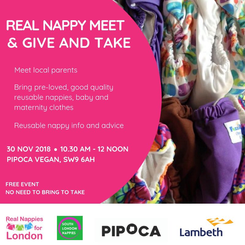 _RNfL's tweet photo. Lambeth Real Nappy Meet and Give &amp; Take 30 Nov’ 18 at @pipocavegan 10.30am - 12noon - pass on no longer needed, good quality reusable nappies, baby and maternity clothes + nappy info and advice #ThursdayThoughts #Lambeth @lambeth_council @VeoliaUK https://t.co/ch3KfNGPlx