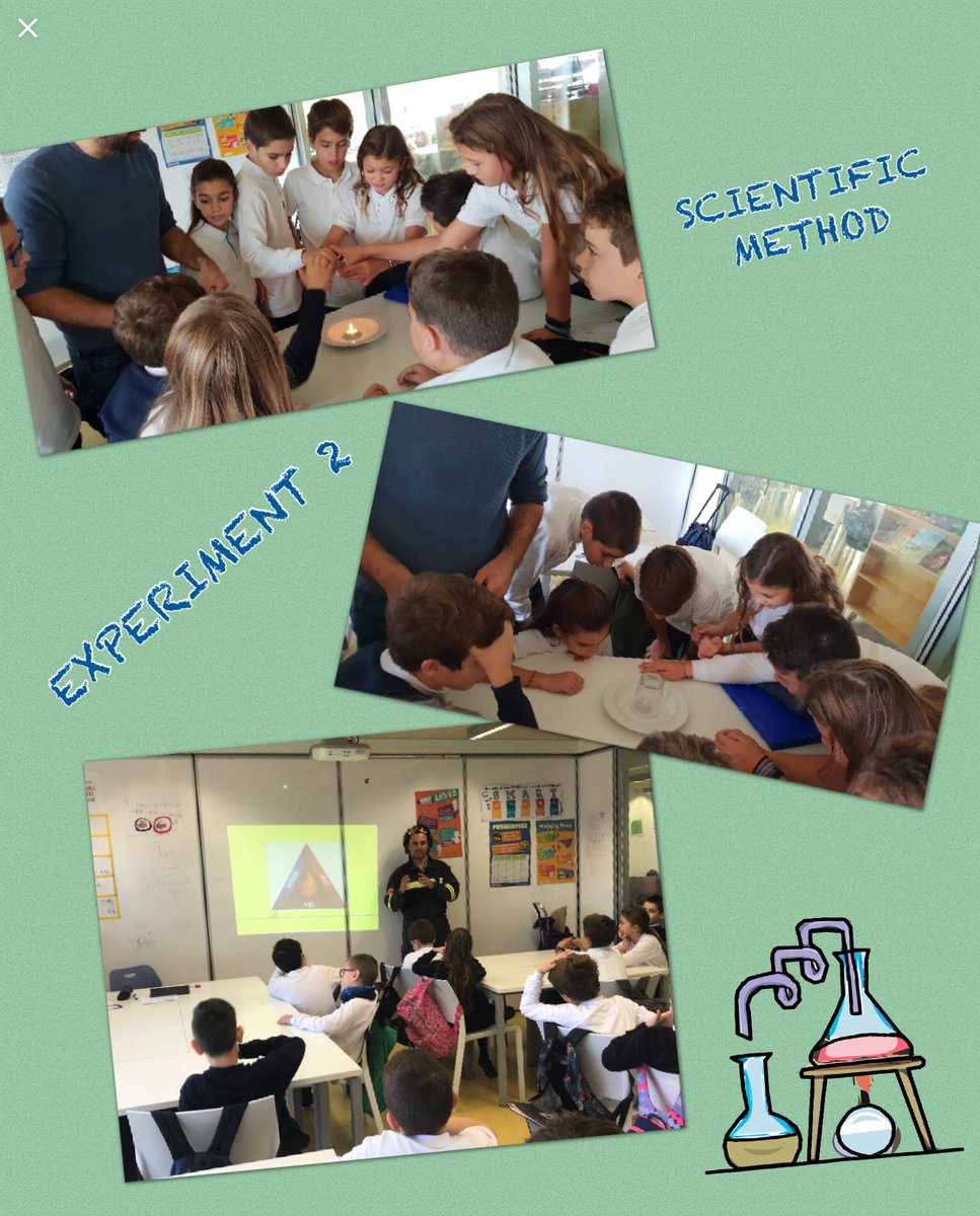 EnglishMda's tweet photo. Madame Curie,5th grade. Second experiment: what will happen if we put a glass over a burning candle?
Thanks to @oriolmontero for coming and explaining how to put the fire out.  @_mdangels https://t.co/G7td8FKwan