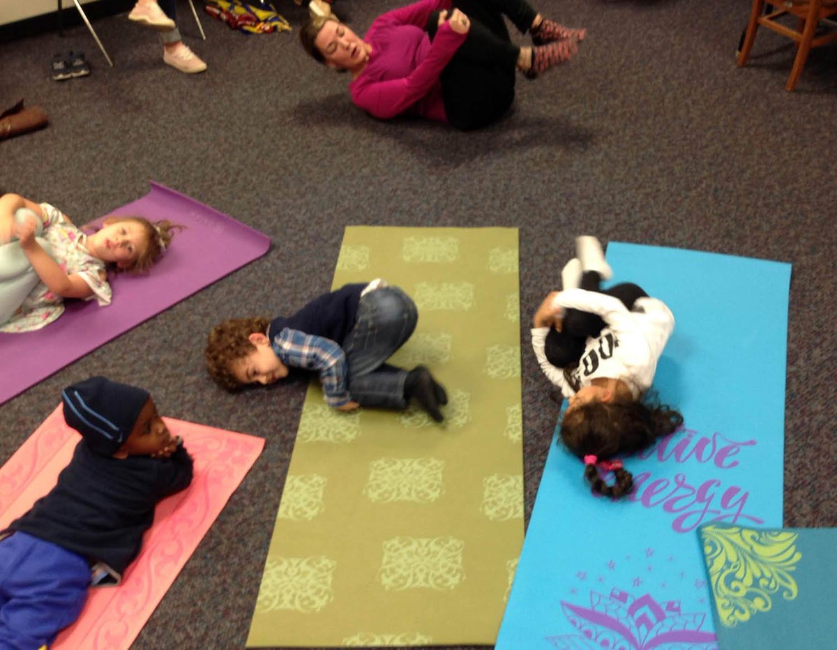 cobblibrary's tweet photo. Children at #KennesawLibrary welcomed a special guest for school age #storytime! Certified #yoga instructor Karin Thomas showed us how to be our favorite animals in yoga poses for a very stretchy afternoon! https://t.co/DBikJUgInG