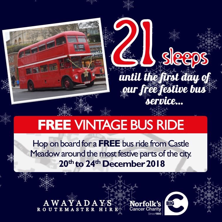 NorwichTour's tweet photo. 21 sleeps until our first “Christmas Special” buses for charity. More at https://t.co/UBenAQdNsu

@bigctweets @EveningNews @BBCNorfolk #Norwich #Norfolk #Christmas #Routemaster https://t.co/je1J0BgIXA