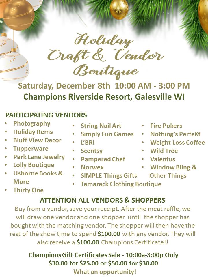 Mark your calendars for our #ChampsHolidayCraft Dec 8th. Stop in to see all the one of a kind items from our vendors!