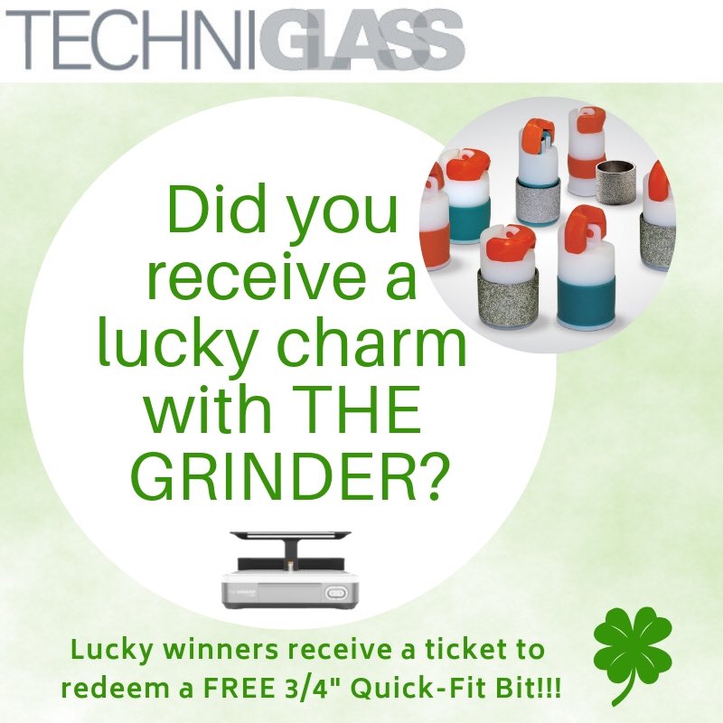 TechniglassCorp's tweet photo. Look for the green ticket in the box after purchase of THE GRINDER for the chance to win a 3/4” Quick-Fit Bit. Good luck! 🌈🍀 https://t.co/63PHs6AHxt