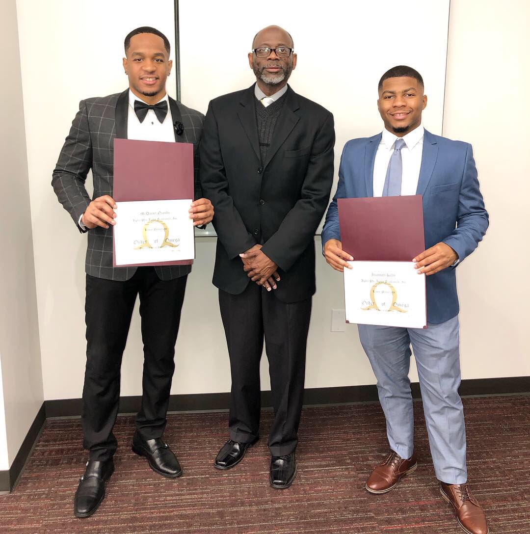 LamarAlphas's tweet photo. Congratulations to brothers Jeremiah Kelly and McDaniel Mark Osondu in getting inducted into Order of Omega. This honor recognizes the top 3% of Greek students at Lamar University displaying scholarship, leadership, and service.
#B4AR #EP #LamarAlphas #AlphaWeek https://t.co/LeeFSjgZrA