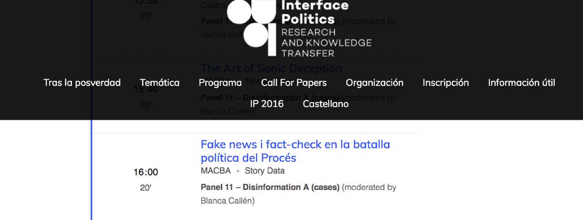 eli_vivas's tweet photo. Viernes 30/12
16:00
Las @StorydataBcn analizamos las #fakenews del Procés
@MACBA_Barcelona Interface Politics: After Post-Truth. 2º Congreso Internacional. Organitza
@Bau_bcn
#FactCheck #postTrue
+ Info https://t.co/RAJL0X95jt https://t.co/fVGFJf9bRB