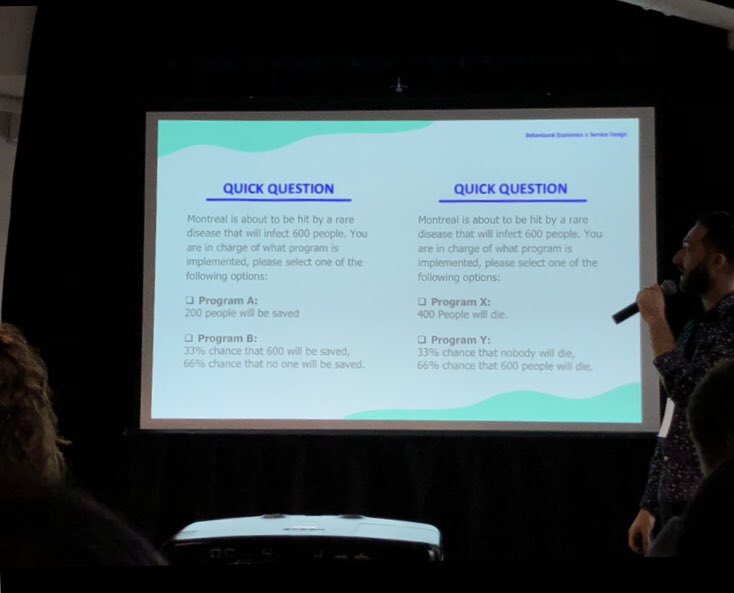 megosemick's tweet photo. Behaviour is biased and people are really irrational, but predictably so. Words matter 💣 #prospecttheory @bridgeable #SDCimpact @SDNCanada https://t.co/AZHejJOstb