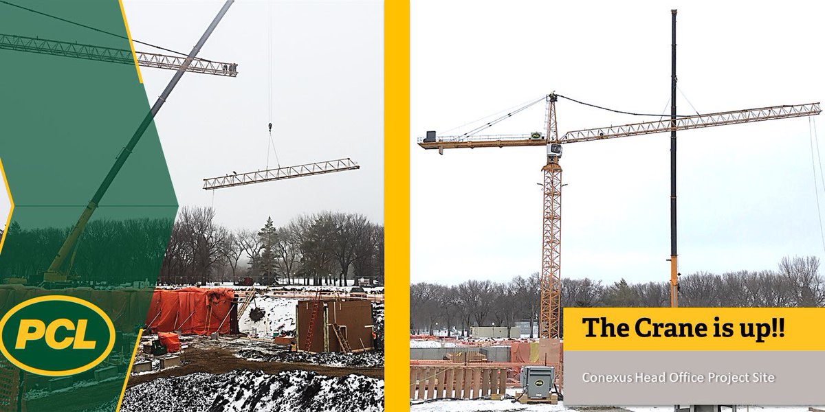 PKnowles16's tweet photo. Mother Nature challenged us this week, but it didn’t stop the @PCLConstruction team on #conexusbuildingcommunities. Congrats to the team on the safe install of the tower crane! https://t.co/96xO0565VH