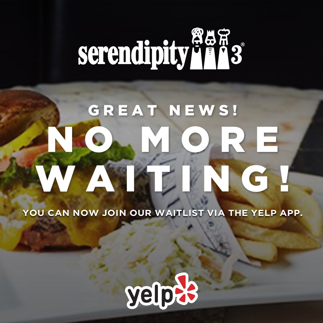 Don’t have a reservation? No worries! Don’t wait on line, just add your name to our waitlist using the Yelp app. #serendipity3 #serendipity3nyc #frrrozenhotchocolate #yelp #nowait #nycrestaurant #noreservationsneeded #newyorkcity #nyc #newyork #ny #yum #nyceats #eeeeeats #yum