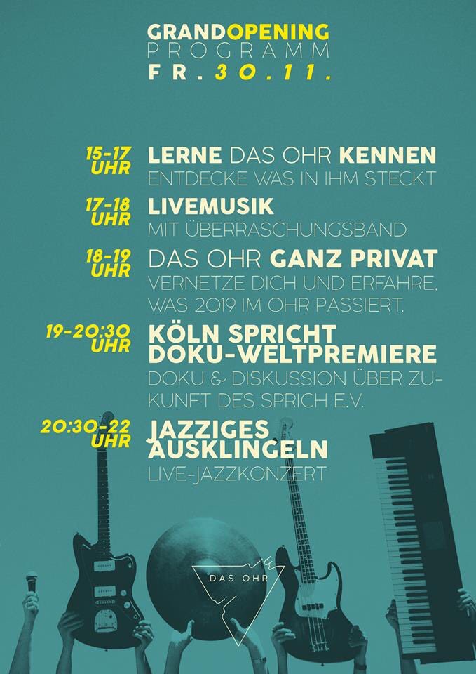 ohr_das's tweet photo. Das Programm steht! Wir laden anlässlich unserer Eröffnung ein zu einem ganzen Wochenende voller Spiel, Spaß, Musik und Deep Talk  🥳 #DasOhr #LieblingsOhrt #Ohröffnung #Kölnspricht @ksta_koeln https://t.co/mRCy987HLF