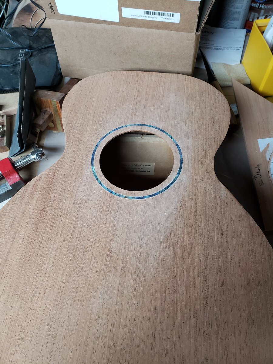 Update on the Jackson Guldan guitar upgrade,  installed the abalone inlay in the new mahogany top mlm