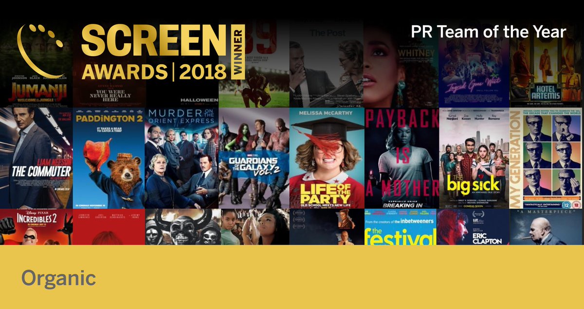 BigScreenAwards's tweet photo. The award for the 2018 PR Team of the Year goes to @OrganicHQ #ScreenAwards https://t.co/dCO4USes6o