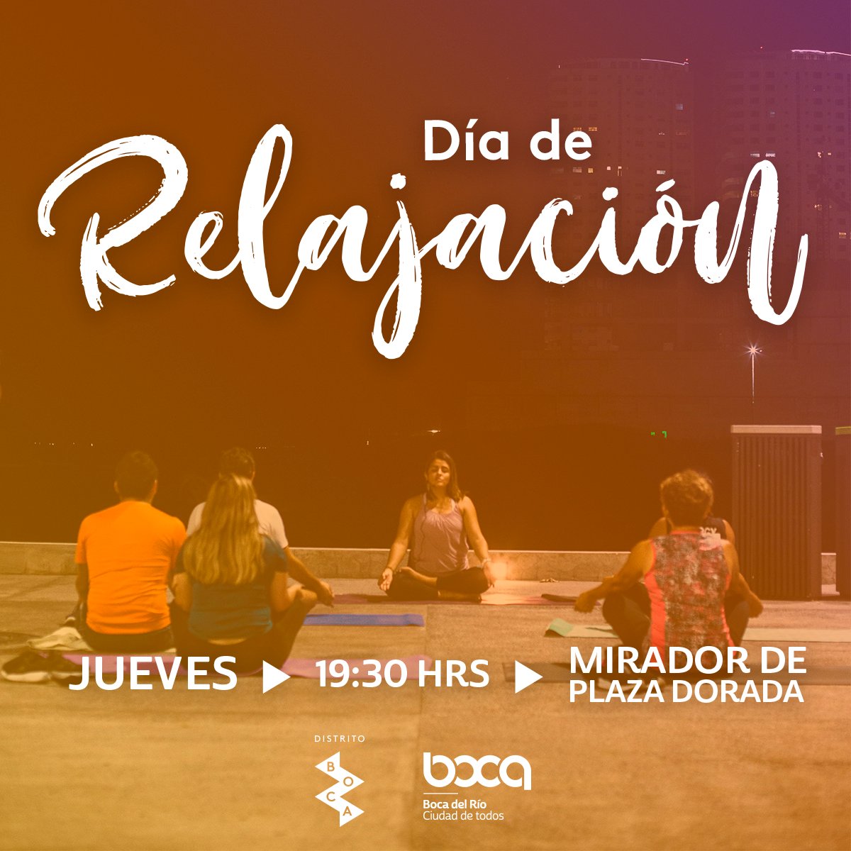 Distrito_Boca's tweet image. ¡No te pierdas la clase de relajación! 
Este jueves en punto de las 19:30 te esperamos en el Mirador de Plaza Dorada para disfrutar de clases con la instructora Ale. ¡Ven a relajarte y despejar tu mente!