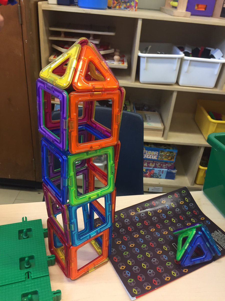 MsAccoumeh's tweet photo. DD ISP. Creating with Magformers. Support to build the first cube at the base of the structure, and the rest she build herself. @RJLANGTDSB https://t.co/xvYOc2GB0I