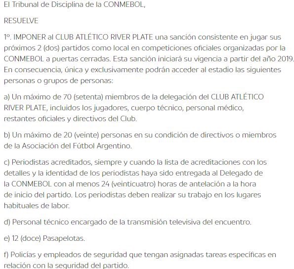 Eze_sosa's tweet photo. #ELFALLO 

La @CONMEBOL desestimó el reclamo de @BocaJrsOficial y sancionó a River con dos partidos a puertas cerradas y una multa de 400 mil USD. https://t.co/ho7WGFDIT5