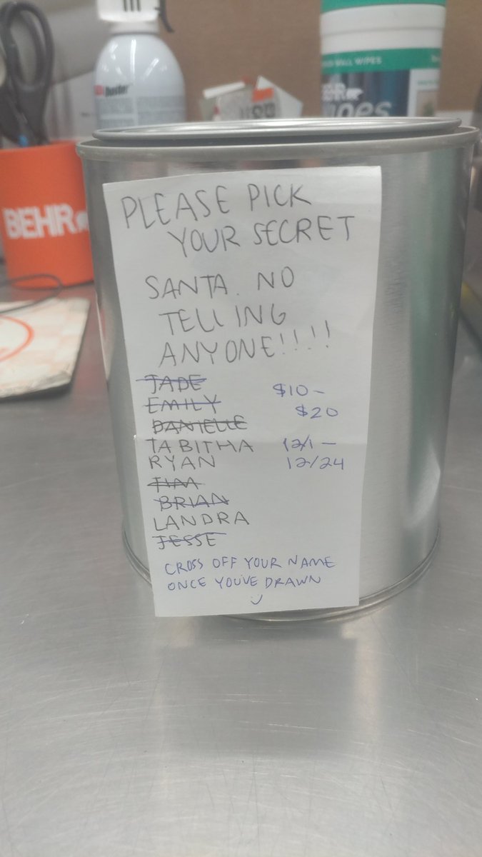 JadeHD6's tweet photo. Secret santa in the paint pit. Thank you Emily for always coming up with fun activities for us to bond over. https://t.co/p8G3fzhy8w