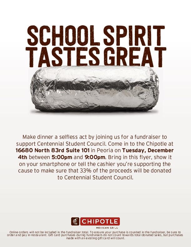cehsstuco's tweet image. Come out and support your student council at Chipotle Tuesday, December 4th (83rd &amp;amp; Bell)!