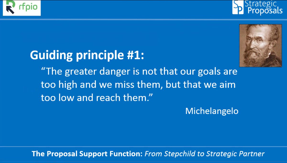responsiveio's tweet photo. “Aim high, rather than aim for mediocracy.” - B.J. Lownie @ProposalsSP #webinar #proposalsupport https://t.co/FnNnc9cymr