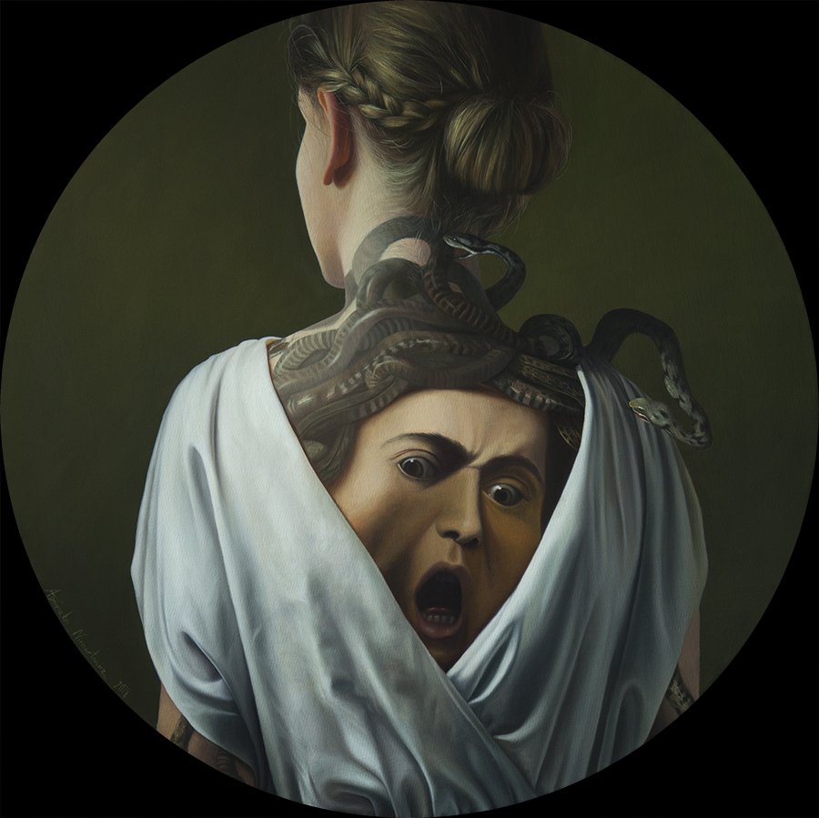 anienartowicz's tweet photo. 'Medusa'
oil on canvas, ⌀ 60 cm (23.6 inches), 2018
_____ 
Painting is available through @RJDGallery https://t.co/lDcrtzoMUp