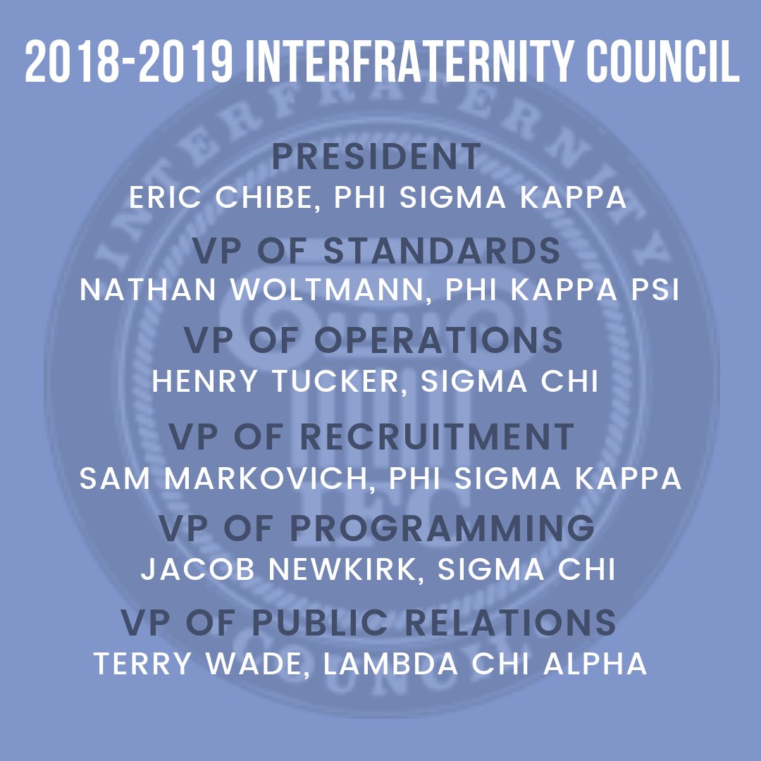 ValpoFSL's tweet photo. We’re happy to officially announce the newly elected 2018-2019 Interfraternity Council! Congratulations gentlemen! #valpofraternitylife https://t.co/wb84FS4cEm