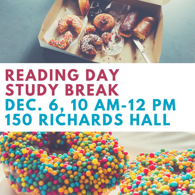 NUHonors's tweet photo. Next week! Join us for our annual Donut Day...er...I mean Reading Day!
10am-12pm (or until we run out!) in the Honors Program Office. #nuhonors #donuts #finals https://t.co/MCQguu2YN9